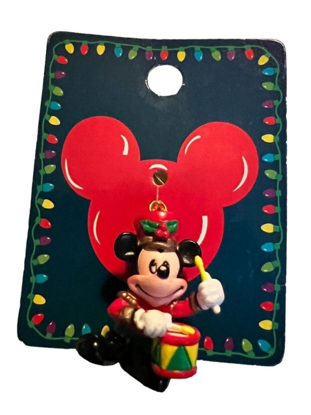 Disney Mickey Mouse Drum Ornament Wit Christmas Lights Backer Card By Enesco New
